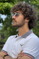 Contrast Jacquard Collar Polo Shirt - Horizon